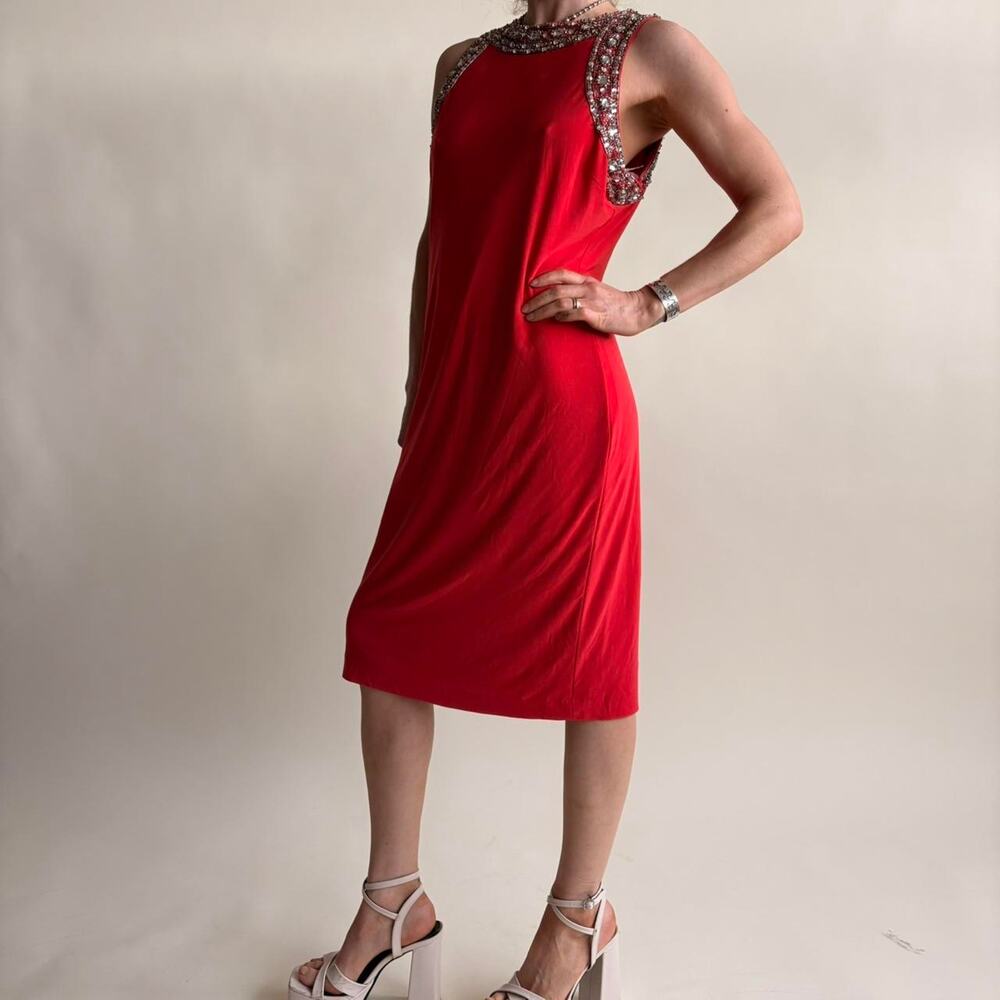 S.L. Fashion Red Beaded Cocktail Dress - NWT, Size Large